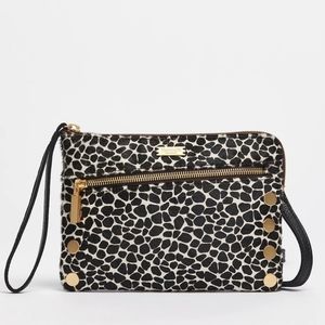 Small Convertible Crossbody Wristlet Purse, Hammitt, Calf Hair, Black White Gold